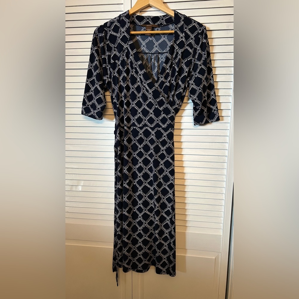 Navy and White Wrap Dress